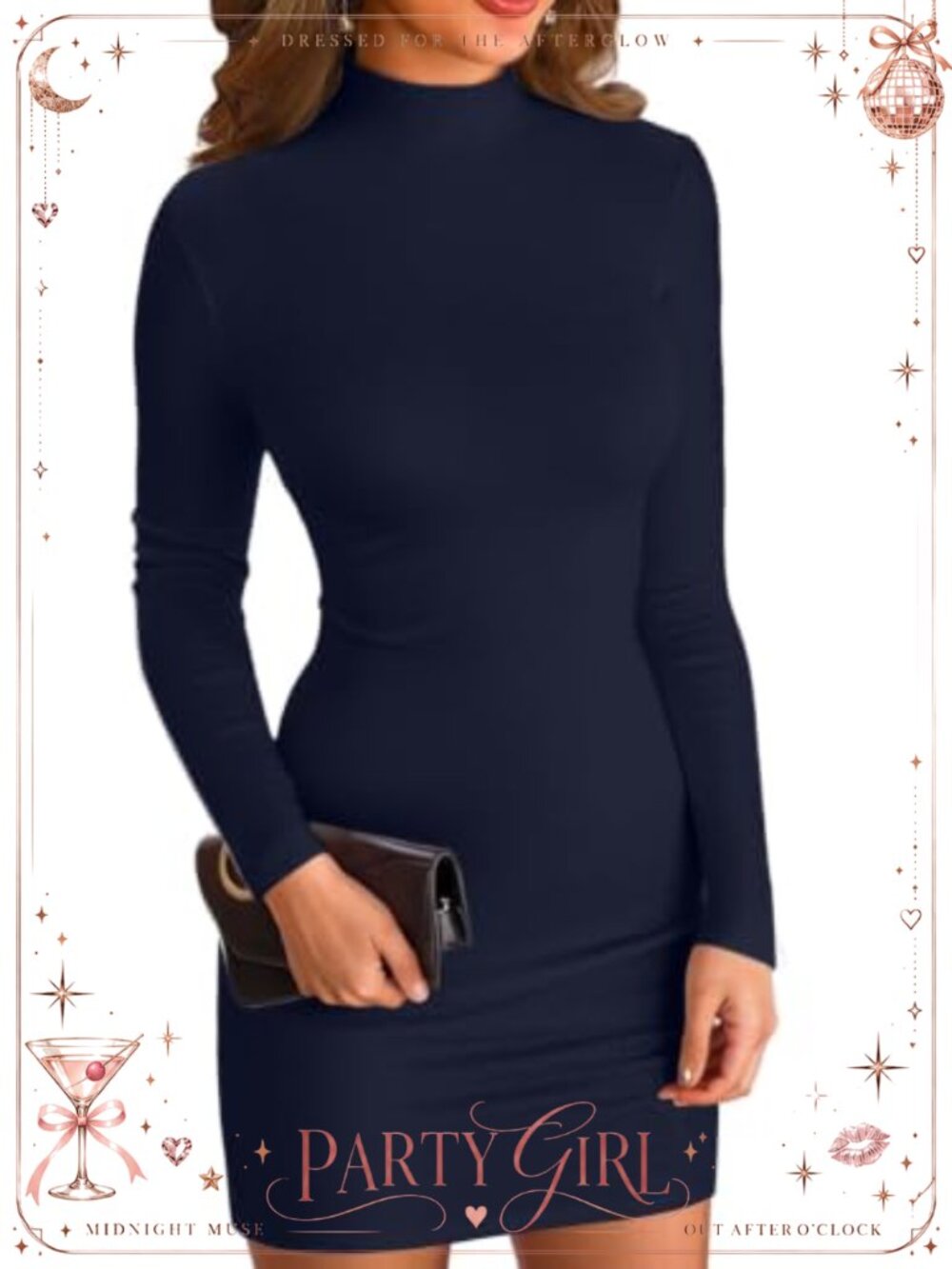 Mock Neck Ribbed Knit Bodycon Mini Dress Long Sleeve